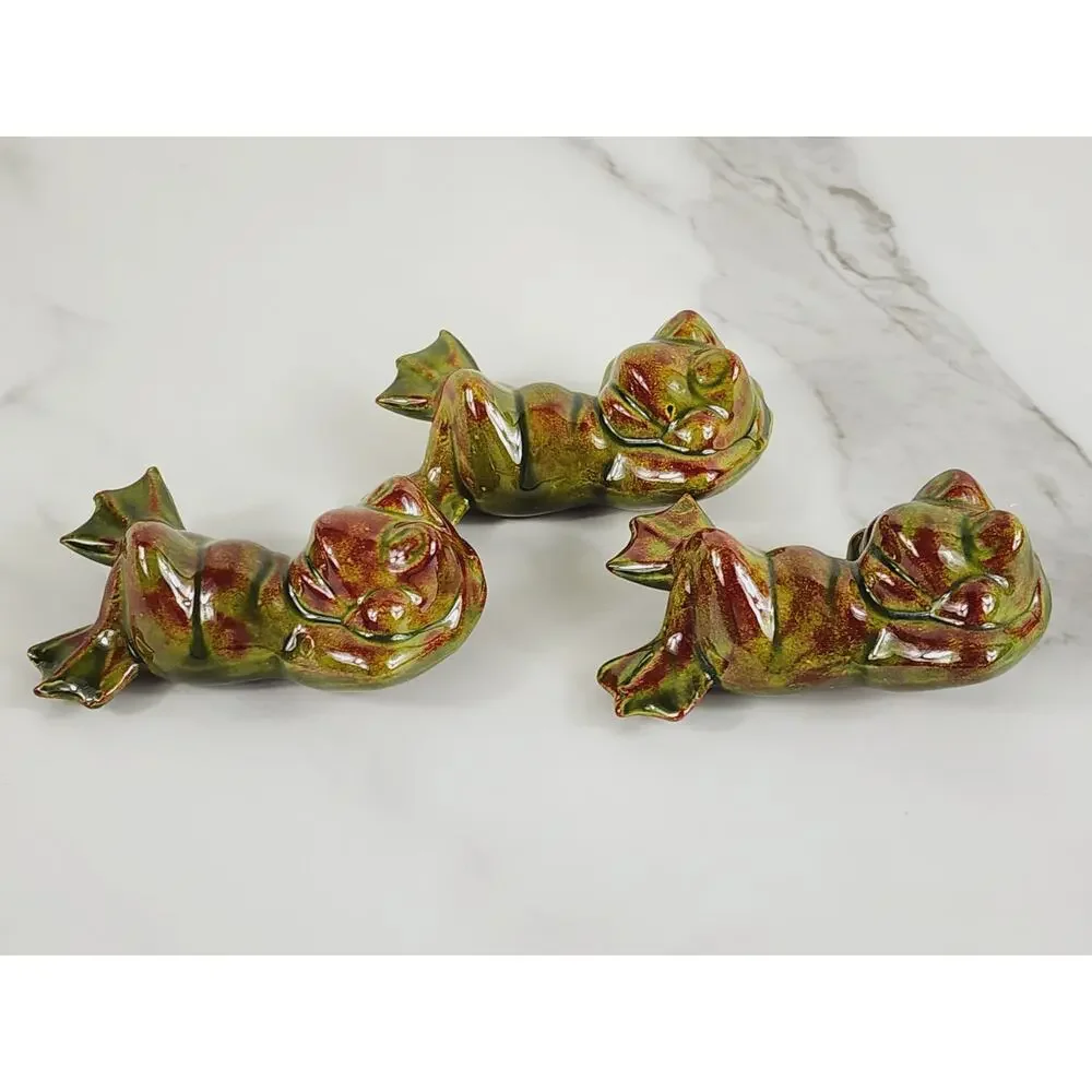 Mini Frog Figurine Relaxed Laying On Back 80's Glazed Ceramic 3